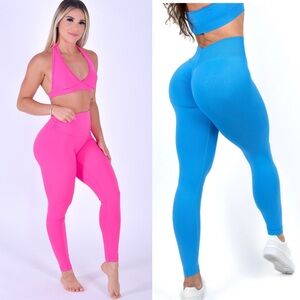 CLS FlexMax V Back Scrunch Butt Leggings Butter Soft Pink Turquoise M L